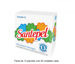  Guardanapo Folha Simples Santepel 33x30 cm Fardo de 12 pacotes c/ 50 unid cada.